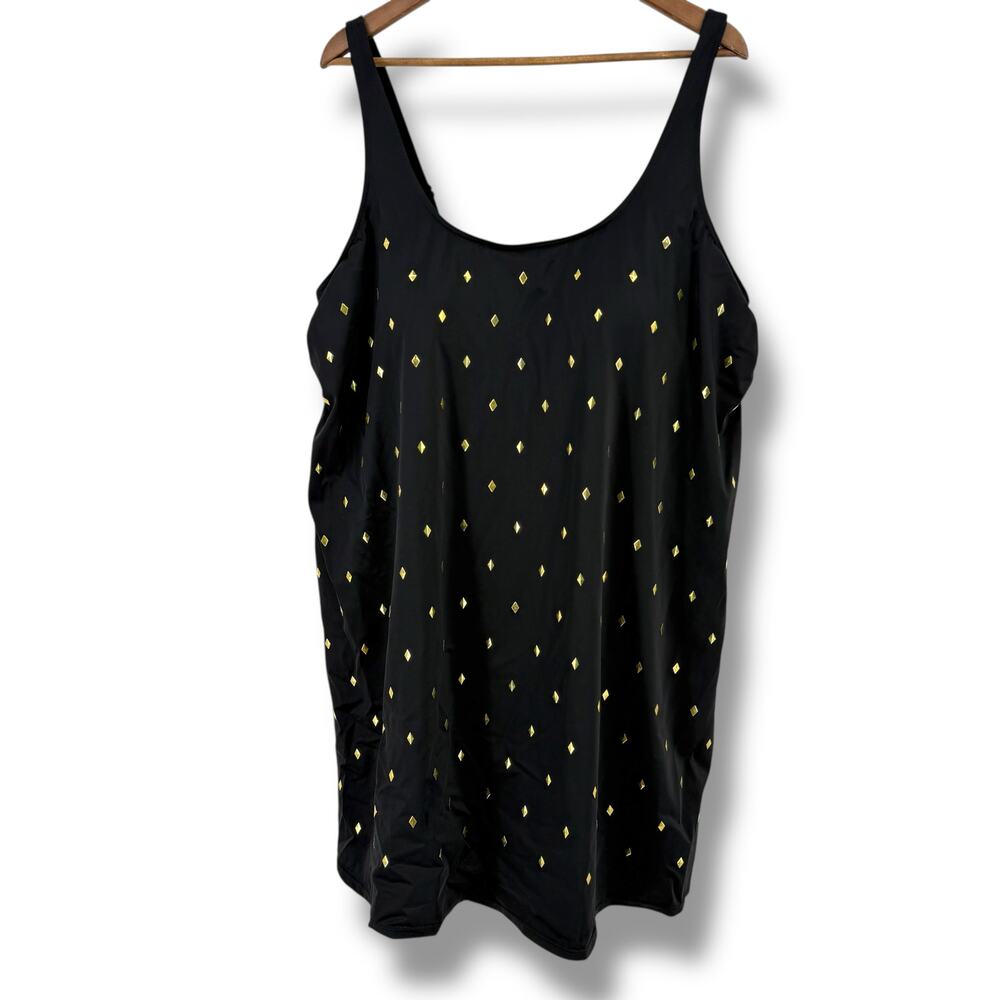 Swimsuits For All Embellished Black Swim Dress Bathing Suit Plus Size 24 Black